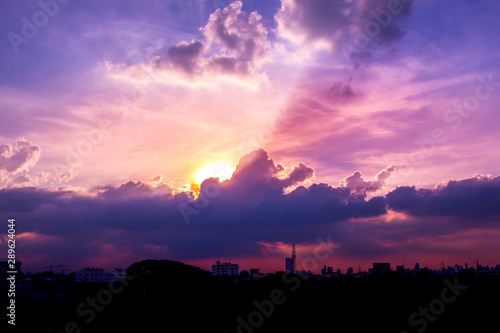 climate sunset sky with fluffy clouds and beautiful heavy weather landscape for use as background images