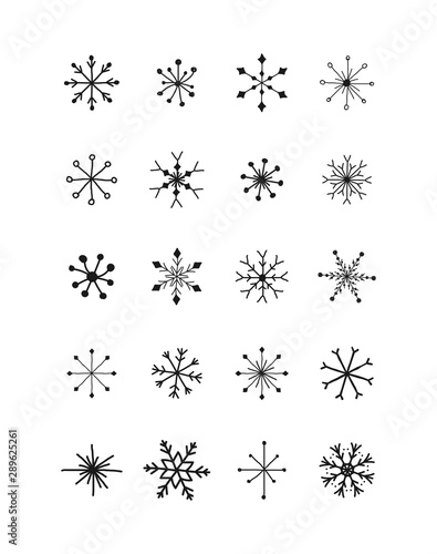 Set vector of snowflakes draw the hand. Vector illustration. Snowflakes doodle icon.