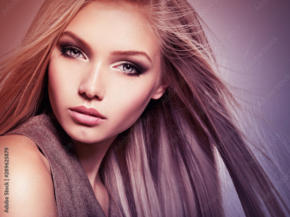 Beautiful young woman with long straight white hair Beautiful young woman with long straight white hair