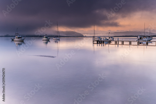 Misty Morning on the Bay with Boats