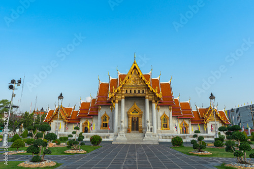 The Wat Benchamabophit or Marble temple is one of Bangkok is significant .and beautiful temples with its white Italian marble. wat Ben is the one landmark of tourism many tourists like to visit © Narong Niemhom
