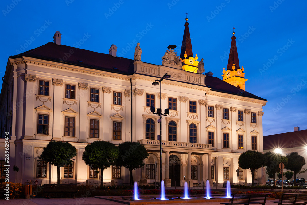 The Episcopal Palace building in the city of Szombathely. The Palace is one of the most beautiful Hungarian historic buildings of the late baroque, ponytail style.