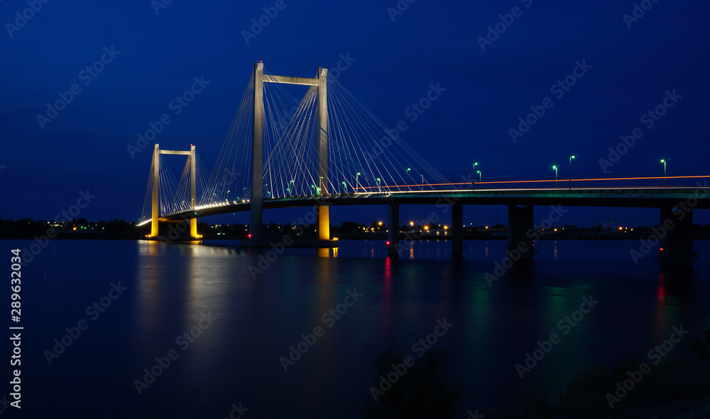 Cable-Stayed bridge over Columbia river at night Cable-Stayed bridge over Columbia river at night