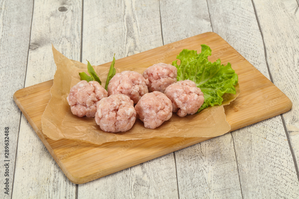 Homemade raw pork minced meatball for cooking