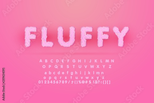 Alphabet Is Made Of Fur Texture. Fluffy pink fur texture font for poster branding