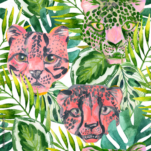 Cool trendy african animals seamless pattern. Watercolor animal print pattern...