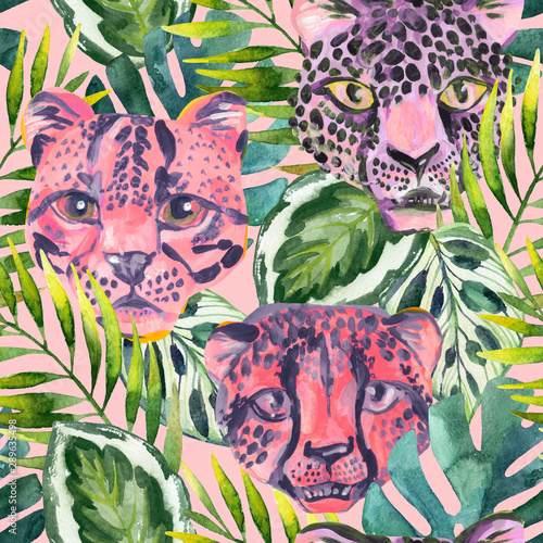 Cool trendy african animals seamless pattern. Watercolor animal print pattern...