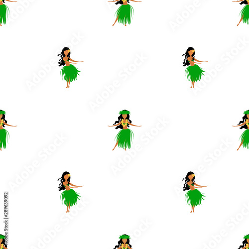  Hawaiian dancer seamless pattern isolated on white background, summer vector illustration.