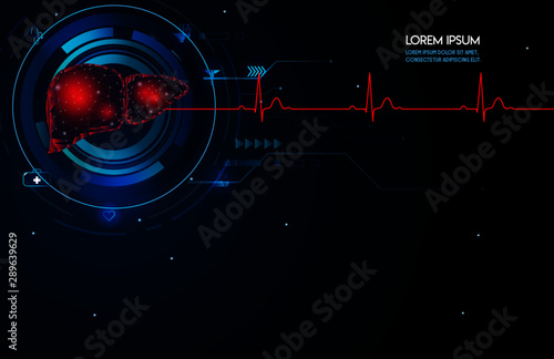 Human liver and treatment science concept. Future science technology red and blue abstract background. A concept hospital for wallpaper and web. Vector illustration