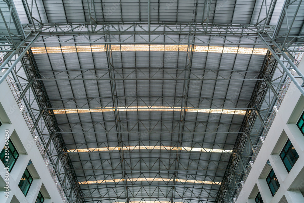 Steel roof structure under the roof of the industrial building Steel roof structure under the roof of the industrial building
