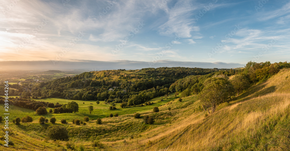 Stunning landscape image of view over English countryside during Summer sunset with soft light