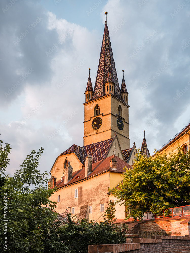 Exterior view of the Lutheran Cathedral of Sibiu, Romania.