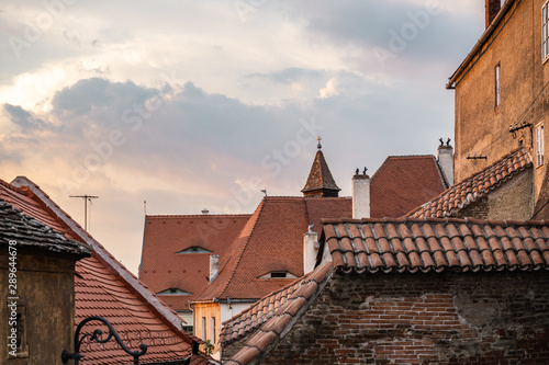 Eye-shaped windows on the roof of an old house in Sibiu city, Transylvania, Romania.