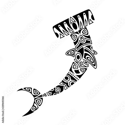 Hammerhead Shark Maori style. Tattoo sketch