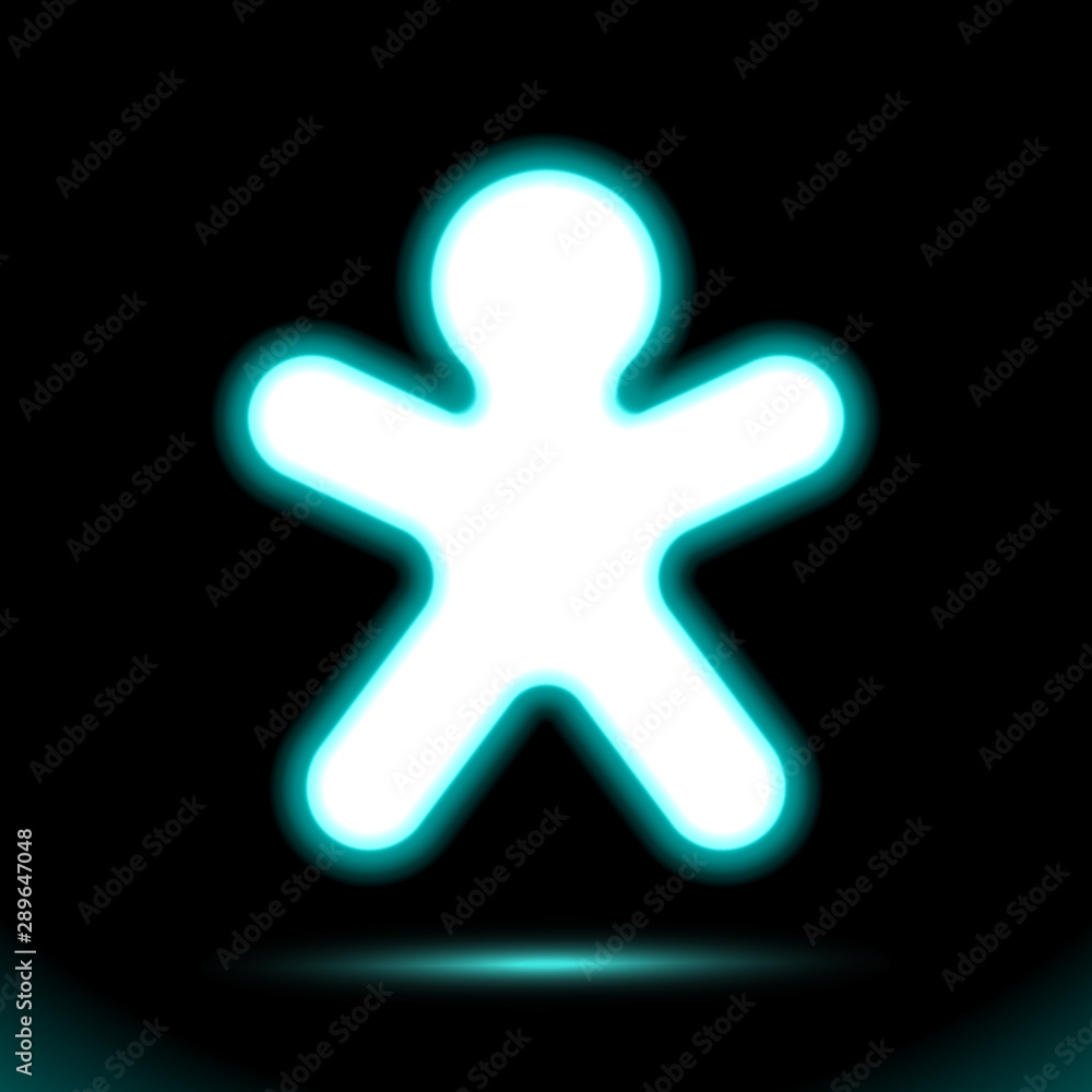 Blue simple gingerbread man cookie merry Christmas, icon Neon lamp. Happy new year, xmas vector illustration for design on black background. Fluorescent luminescent illumination ad. Sign ui signboard Blue simple gingerbread man cookie merry Christmas, icon Neon lamp. Happy new year, xmas vector illustration for design on black background. Fluorescent luminescent illumination ad. Sign ui signboard
