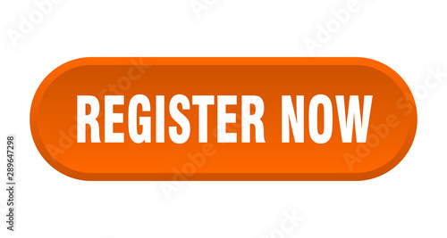 register now button. register now rounded orange sign. register now