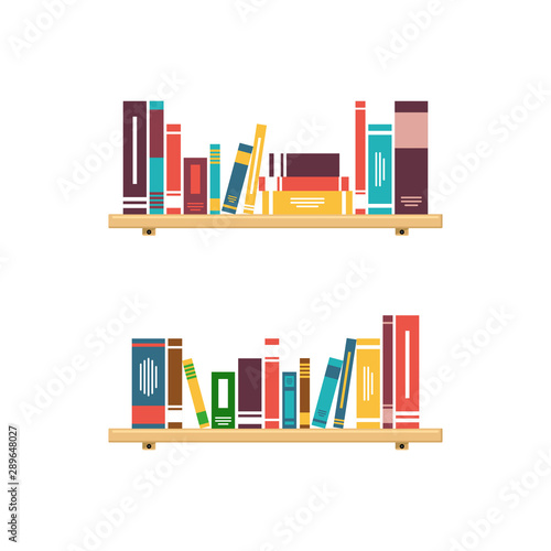 Stack of Books on the wall with bookshelves on white background vector illustration simple