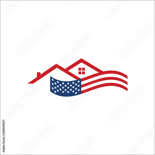 american usa flag and house home realty logo vector illustration