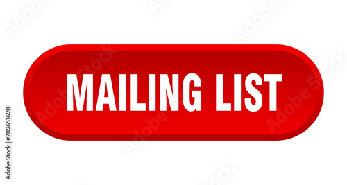 mailing list button. mailing list rounded red sign. mailing list