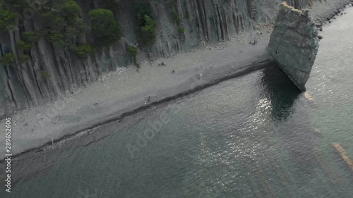 Rock in the sea. Aerial shot