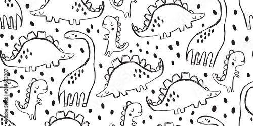 kids dino pattern as outline ink kids drawing