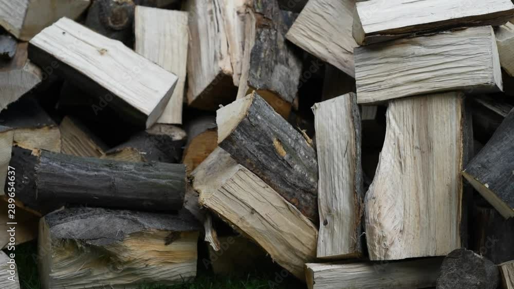 Quartered hornbeam firewood on stack Quartered hornbeam firewood on stack