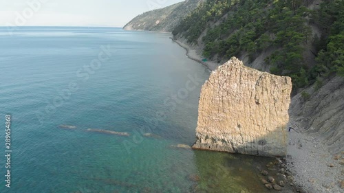 Rock in the sea. Aerial shot