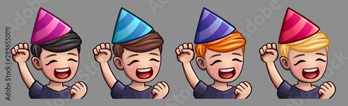 Emotion icons happy party man for social networks and stickers. Vector illustration