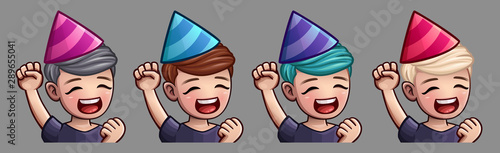 Emotion icons happy party man for social networks and stickers. Vector illustration