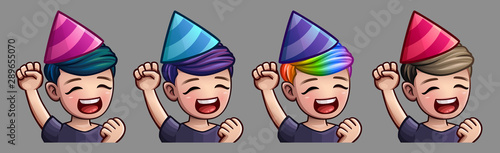 Emotion icons happy party man for social networks and stickers. Vector illustration