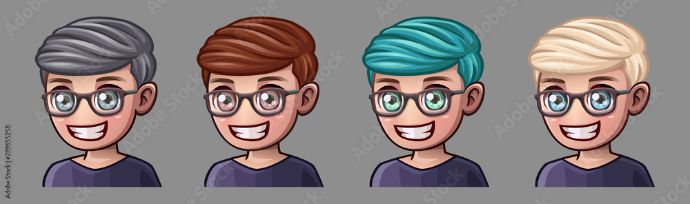 Emotion icons smile man in glasses for social networks and stickers. Vector illustration