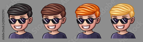 Emotion icons smile man in sunglasses for social networks and stickers. Vector illustration