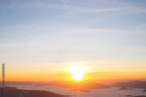 Dramatic sunset and sunrise over mountain morning twilight evening sky. © sirins