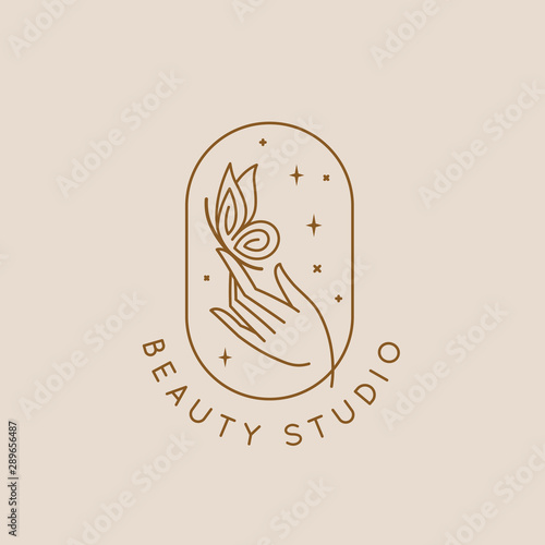 Vector icon and logo design for organic cosmetic products, hand crafted design or beauty studio