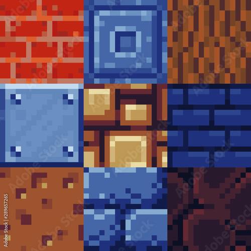 Different texture tile seamless pattern set for pixel art style game ...
