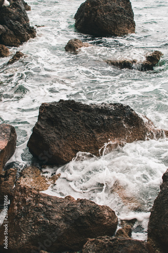 Vocation in Greece, Corfu. Water, cliff, mountains, and beautiful summer evening 