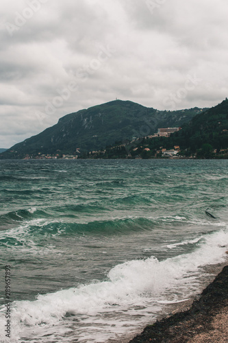 Vocation in Greece, Corfu. Water, cliff, mountains, and beautiful summer evening 