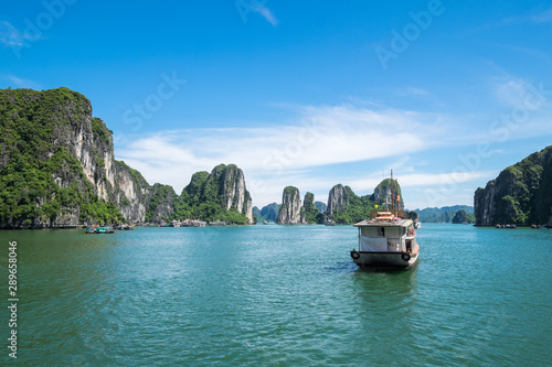 Tourist ferry boat in Halong Bay, the  Unesco world heritage site in Vietnem.