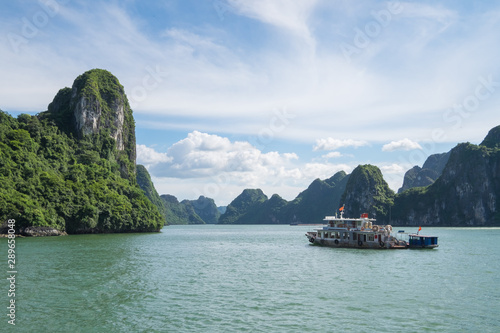 Tourist ferry boat in Halong Bay, the  Unesco world heritage site in Vietnem.
