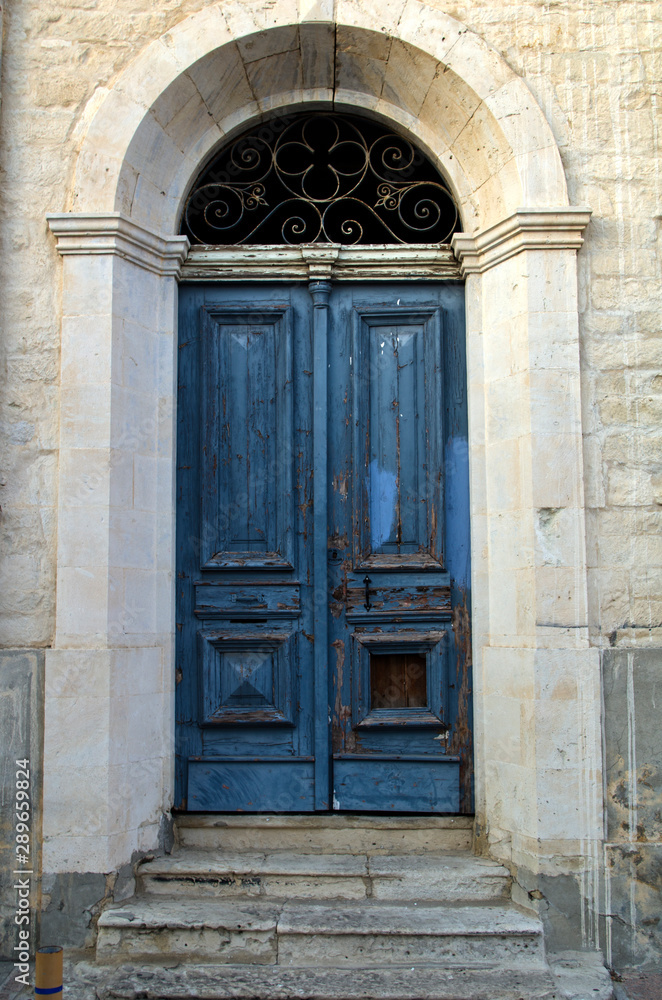 Old-fashioned vintage mediterranean house door, Limassol, Cyprus