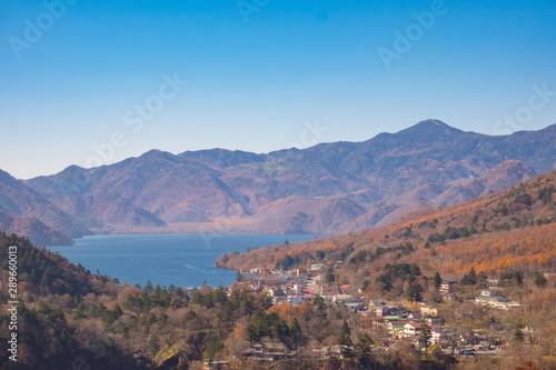  Lake Chuzenji Nikko, Japan in Autumn fall from observation deck Akechidaira ropeway.