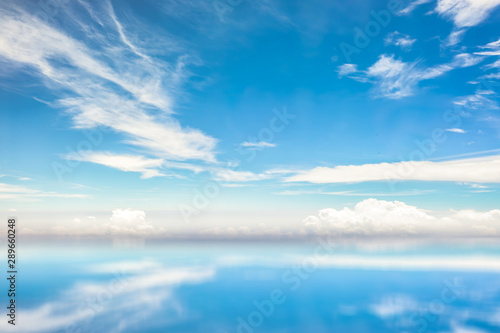 Blue sky and white clouds reflecton in bright day landscape background use for banner or cover design.