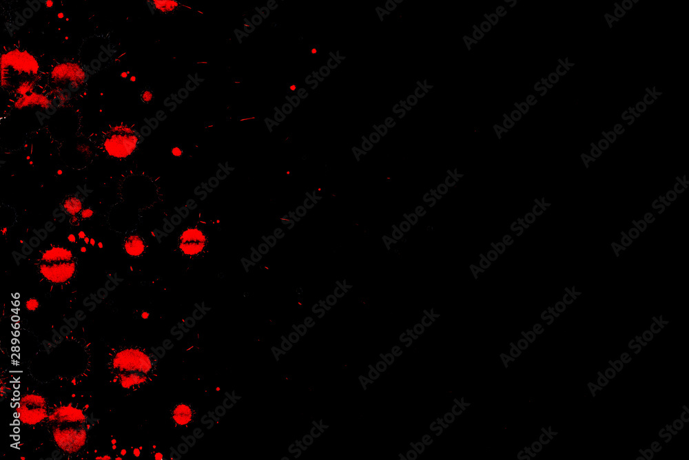 Abstract watercolor texture with splashes and spatters. Red paint drop stain isolated on black background. Grunge design element for poster, flyer. Clipping path. Abstract watercolor texture with splashes and spatters. Red paint drop stain isolated on black background. Grunge design element for poster, flyer. Clipping path.