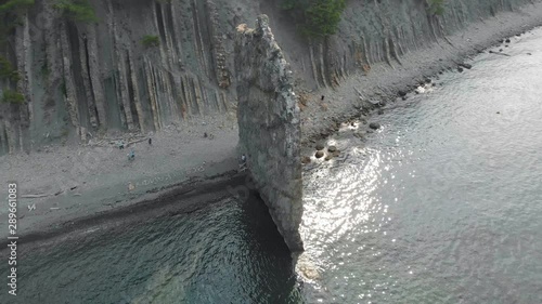 Rock in the sea. Aerial shot
