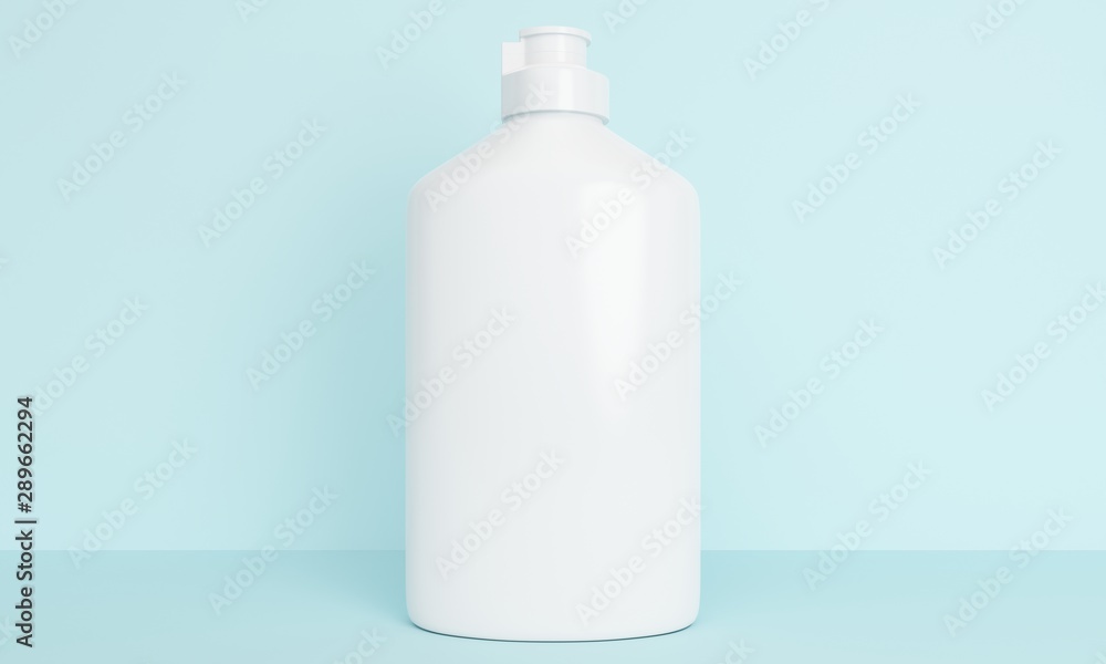 Mock up bottles for liquid detergent on a blue background. 3d rendering Mock up bottles for liquid detergent on a blue background. 3d rendering