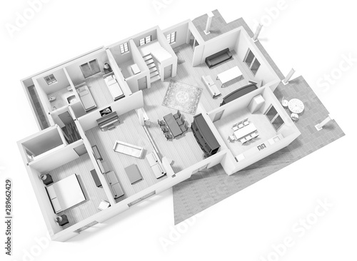 Floor plan 3d with the furniture. Modern plan of the house. © Ruslan