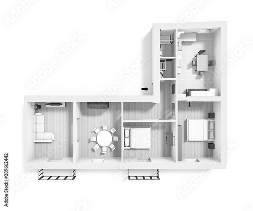 Floor plan 3d with the furniture. Modern plan of the house.