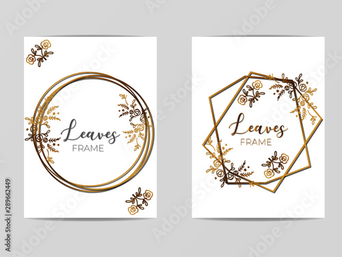 Luxury Golden Modern Geometric Floral Frame for Invite, wedding, certificate