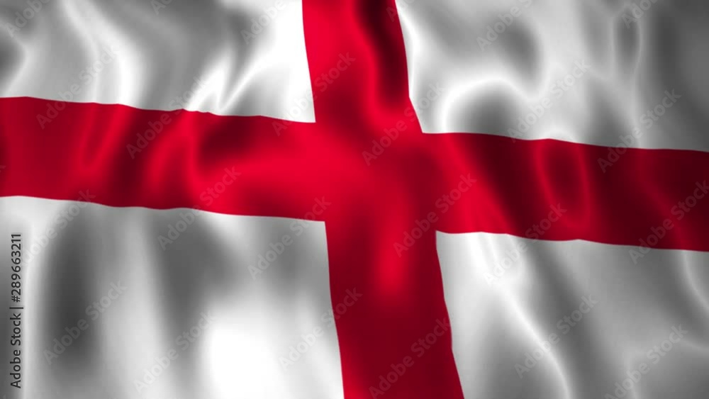 flag of england waving in the wind in front of blue background flag of england waving in the wind in front of blue background