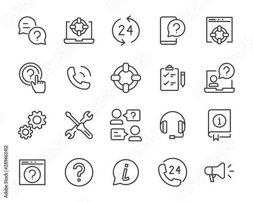 set of support icons, information, help, service, customer, contact